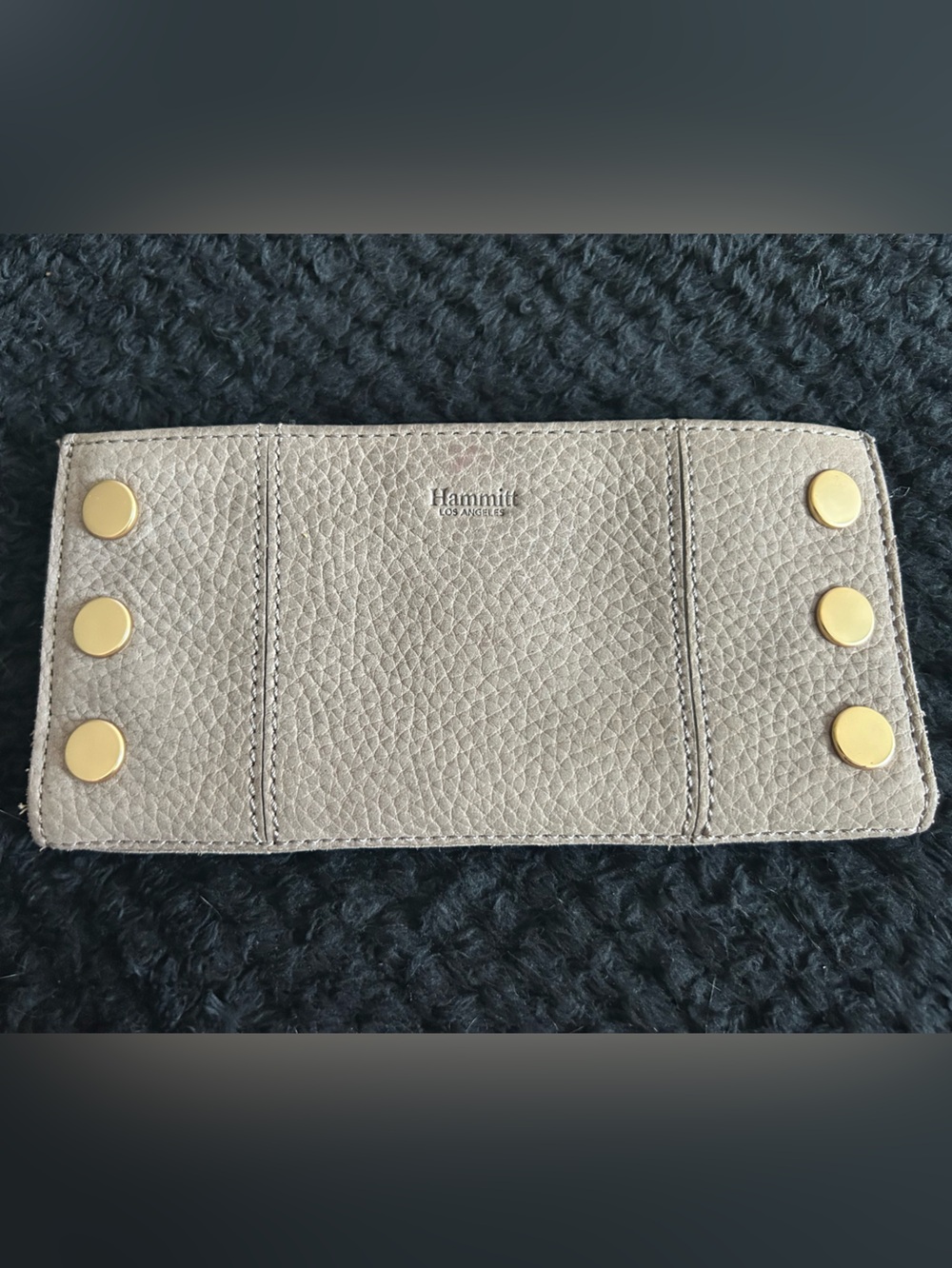 Hammitt Los Angeles 110 North Leather Folding Wallet Taupe Brown Tan Gold Studs